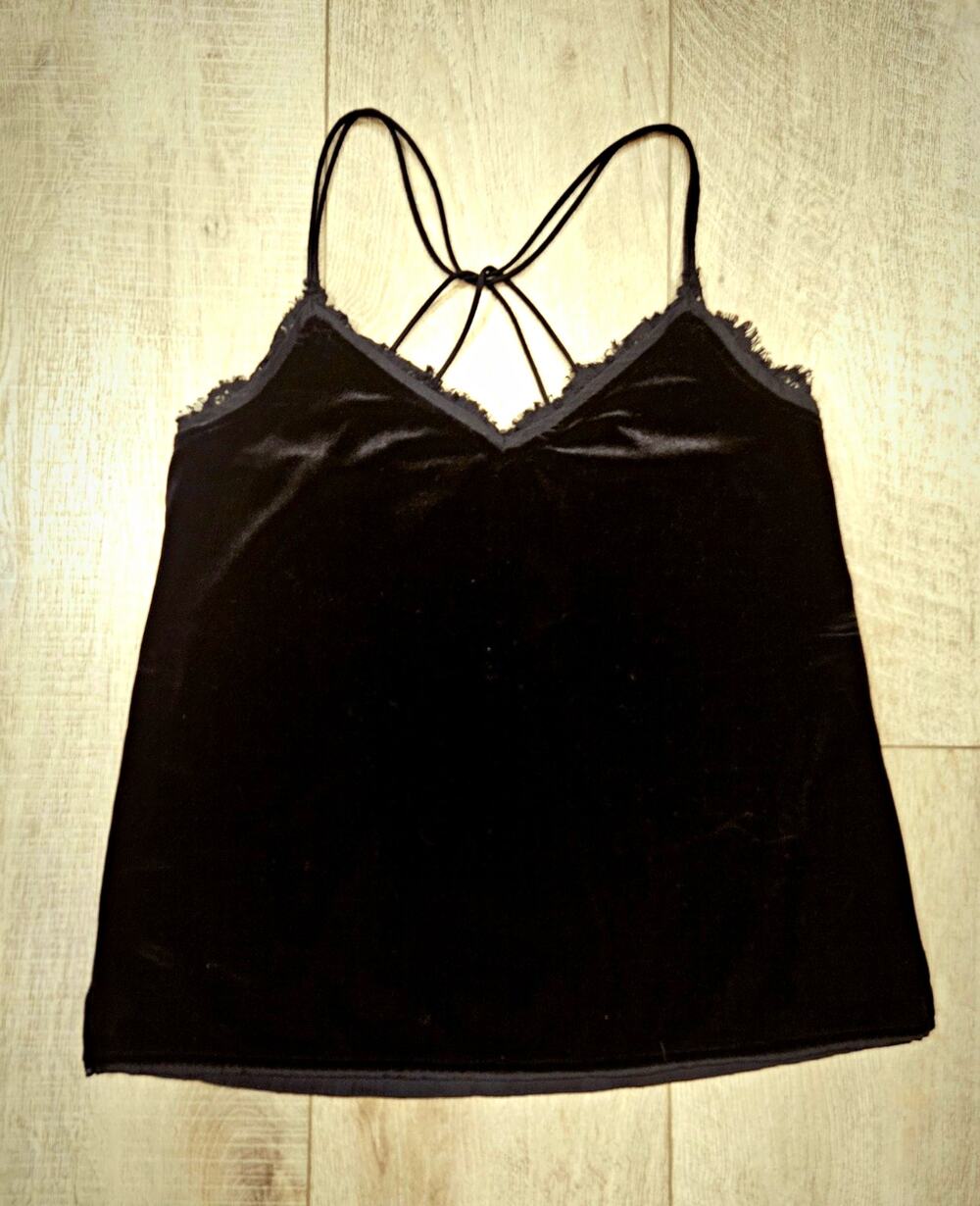 Whimsigoth Black Velvet Lace Cami Top 90s Grunge Strappy Cage Back Abercrombie M